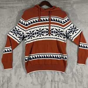 American Eagle Sweater Men Medium Pullover Hoodie Orange Blue White Graphic Knit